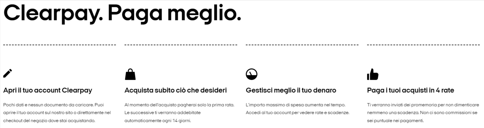 possibilità di pagamento rateale con il circuito clearpay usando anche i vari sconti Billabong