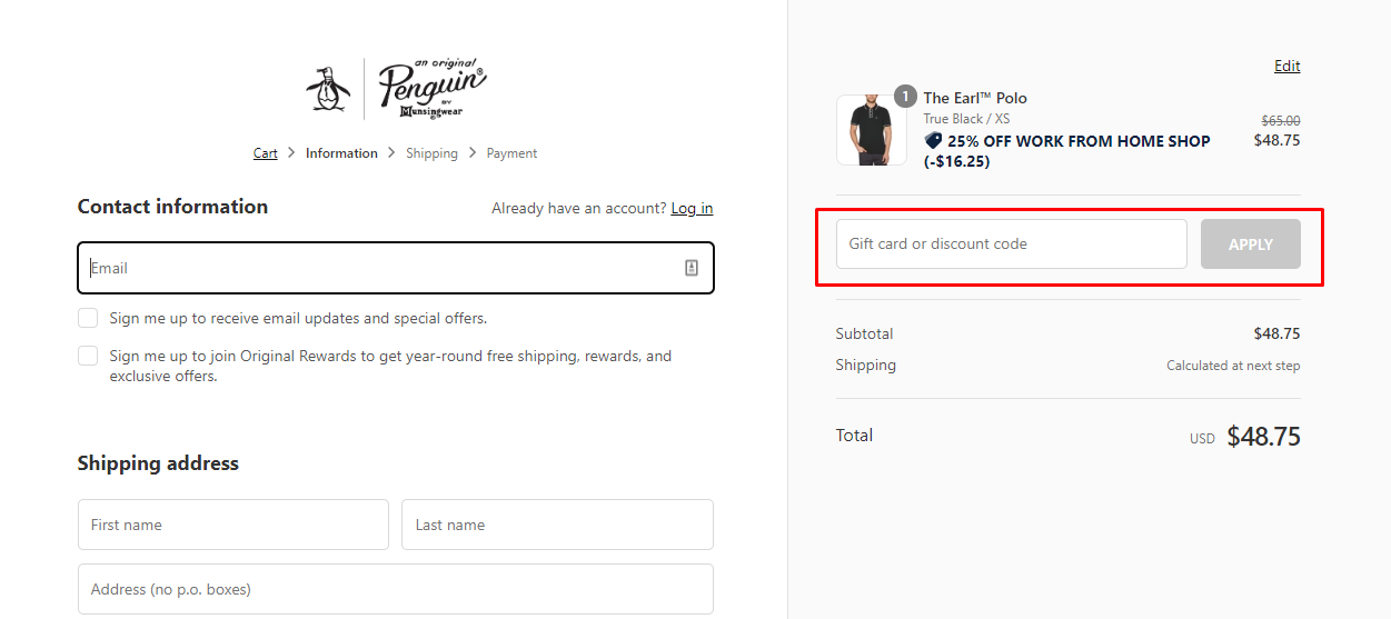 How do I use my Original Penguin discount code?