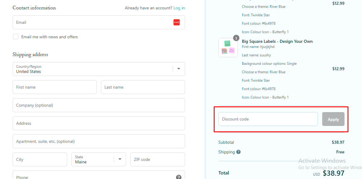 How do I use my School and Camp Labels discount code?