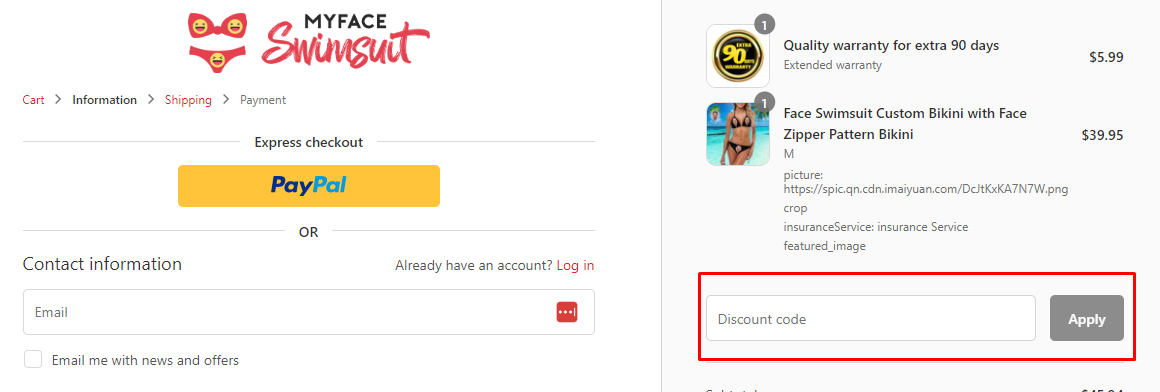How do I use my Myfaceswimsuit discount code?