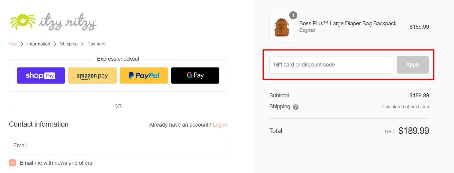 How do I use my Itzy Ritzy discount code?