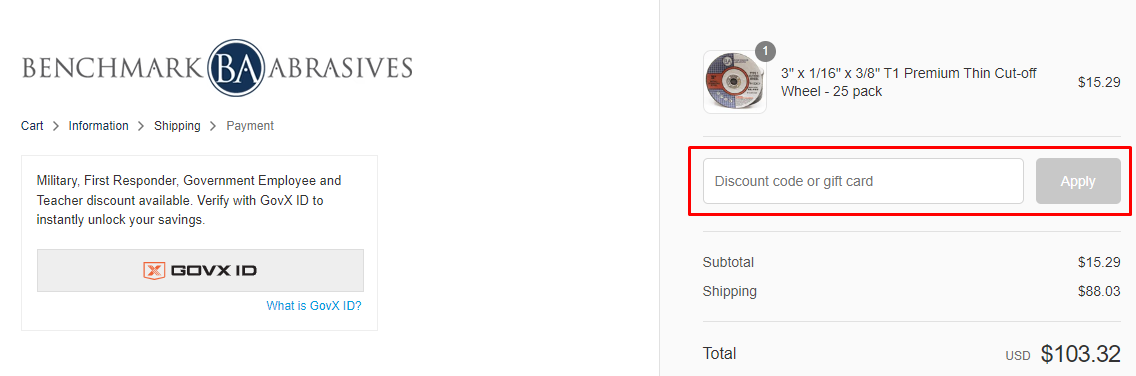 How do I use my Benchmark Abrasives discount code?