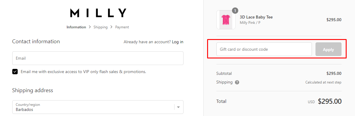 How do I use my Milly discount code?
