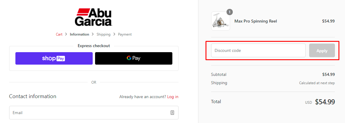 How do I use my Abu Garcia discount code?