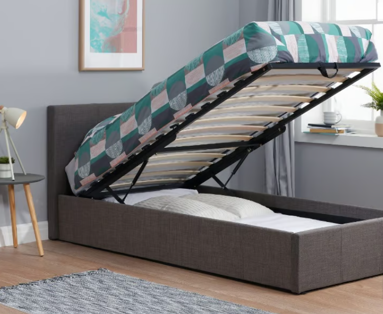 A grey Ottoman bed from Mattressman bought using a Mattressman voucher code