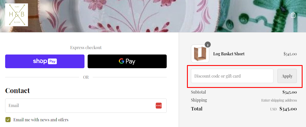 How do I use my Hunt and Bloom discount code?