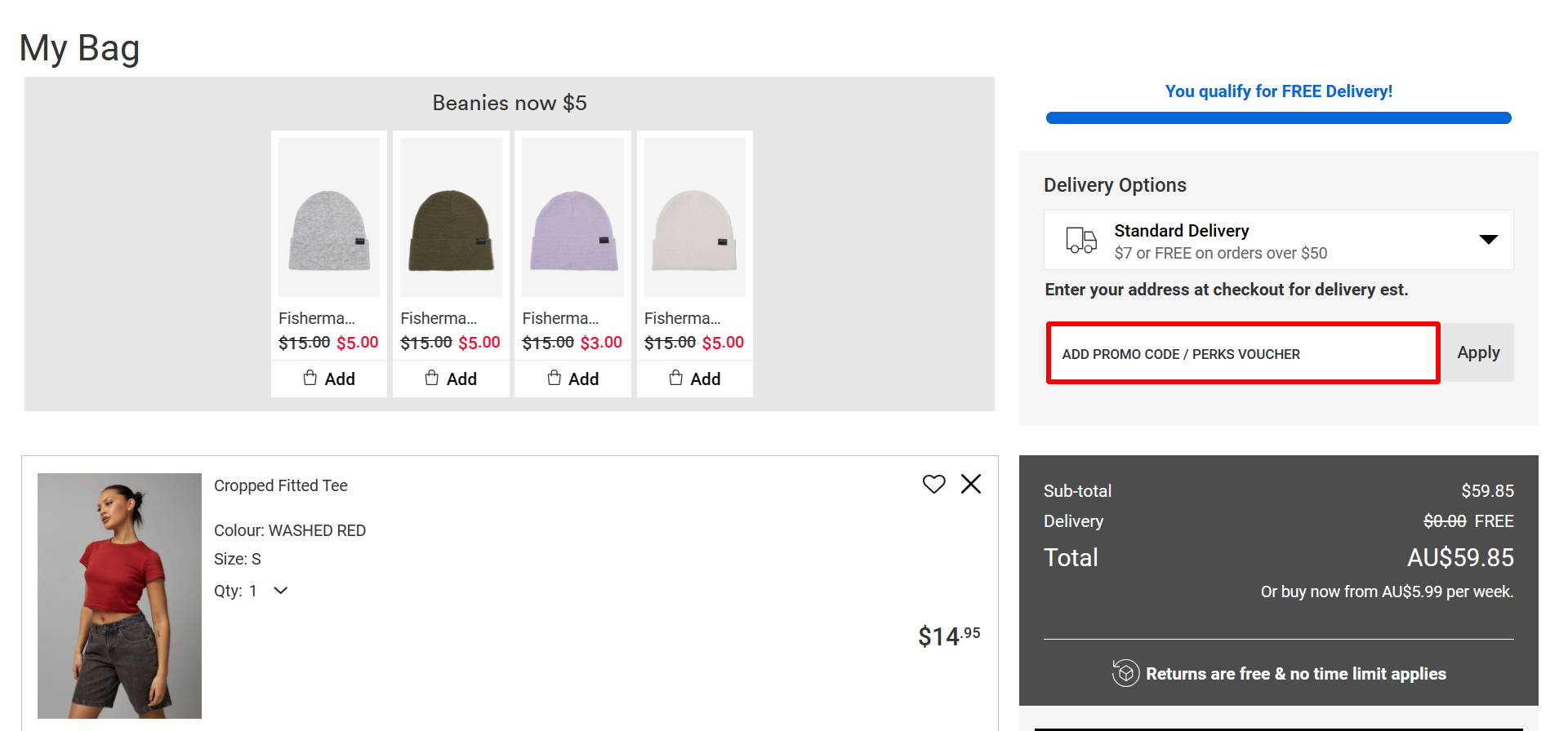 The brand checkout page with where to add the Factorie discount code highlighted with a red box