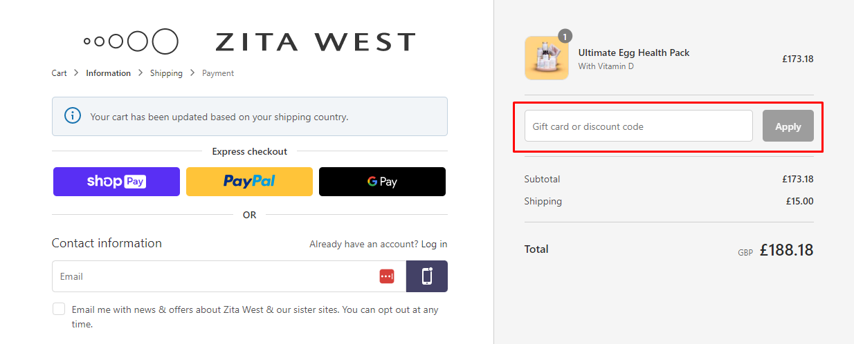How do I use my Zita West discount code?