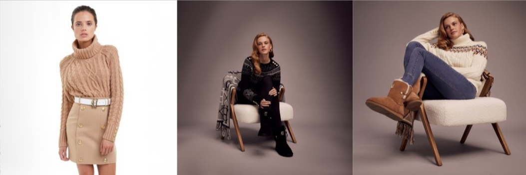 Ladies on a photoshoot wearing different pieces from the Masdings sale section