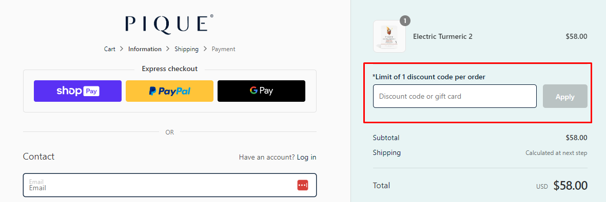 How do I use my Pique discount code?