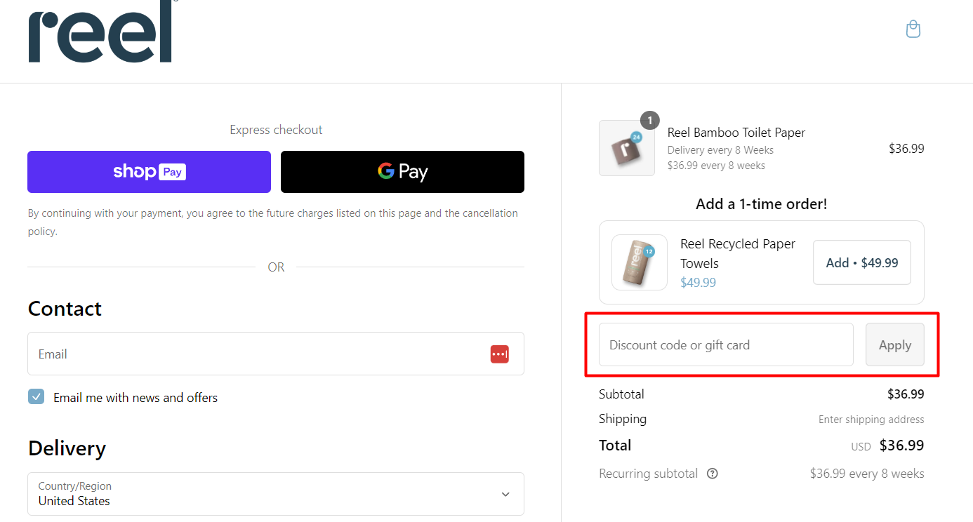 How do I use my reel discount code?