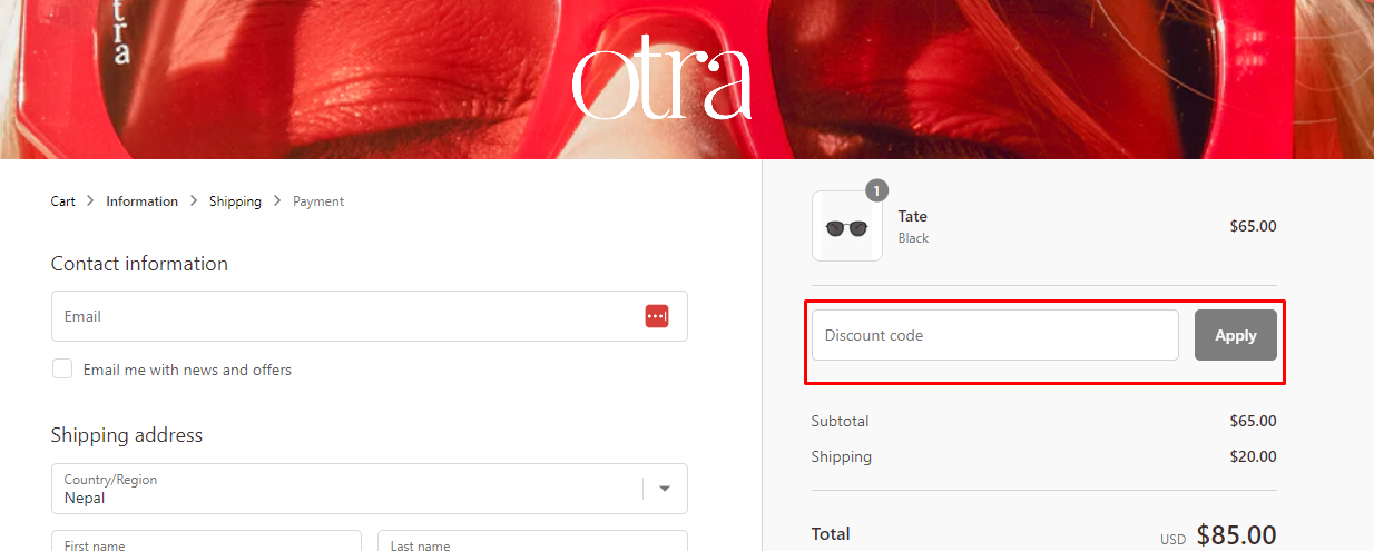 How do I use my Otra discount code?