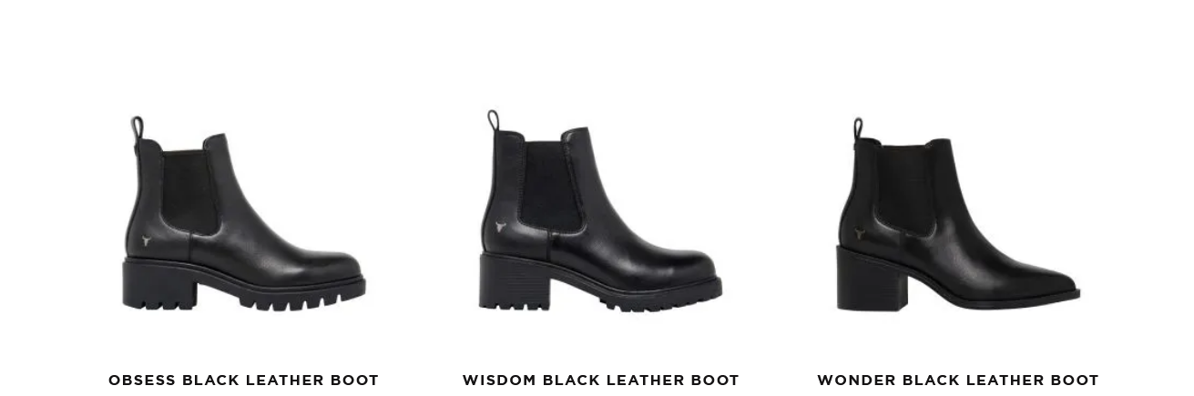 3 pairs of Women's black leather ankle boots on a white background.