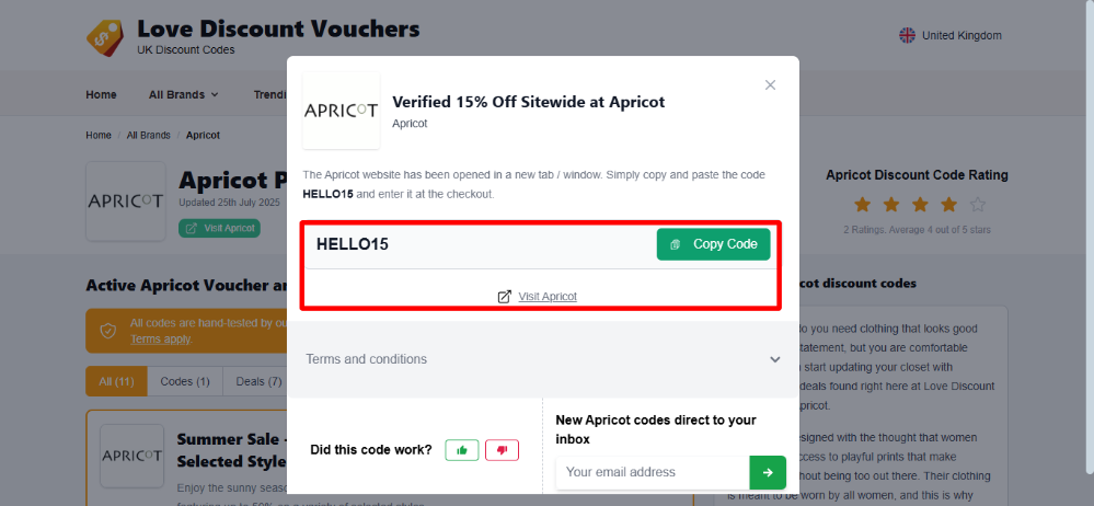 Apricot promo code that can be found at Love Discount Vouchers exclusively