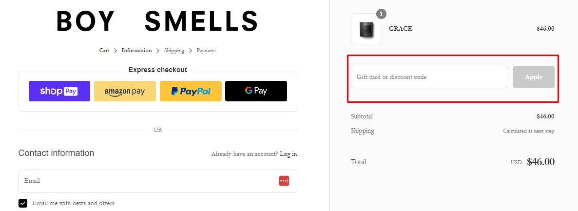 How do I use my Boy Smells discount code?