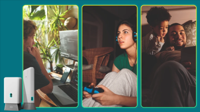 3 people enjoying EE Home Broadband products after saving on them with an EE Home Broadband voucher code