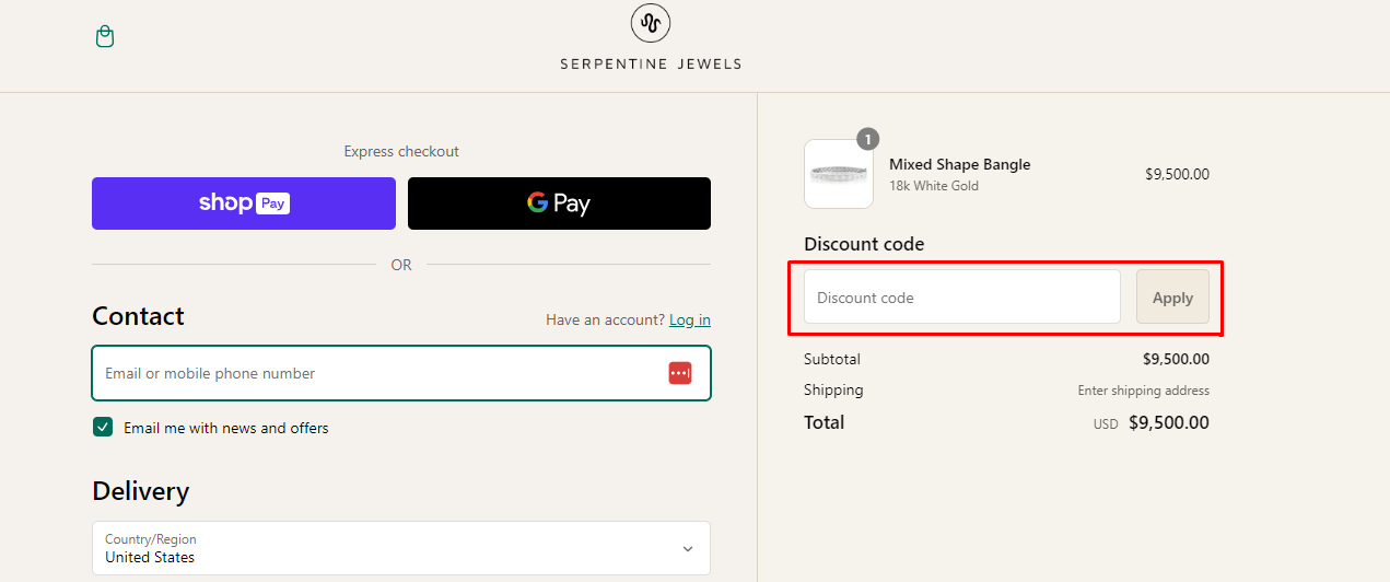 How do I use my Serpentine Jewels discount code?