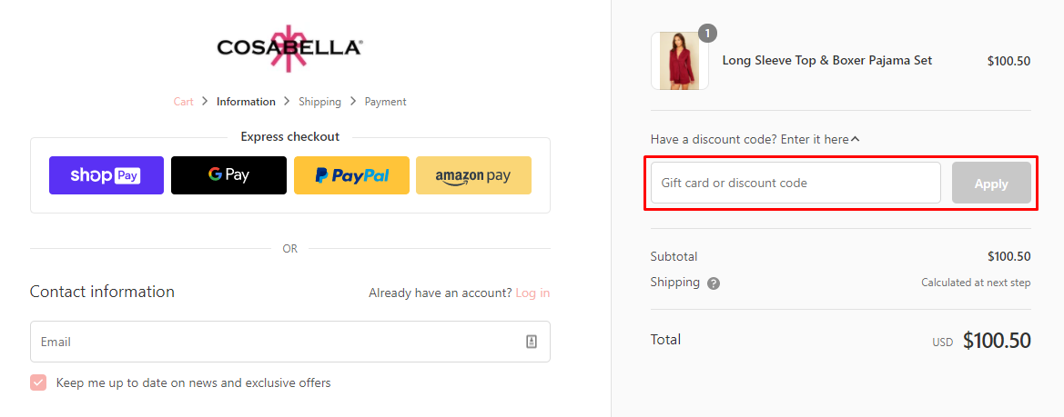 How do I use my Cosabella discount code?