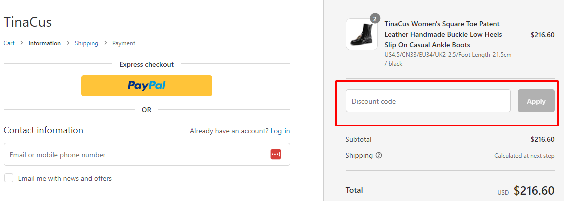 How do I use my TinaCus discount code?