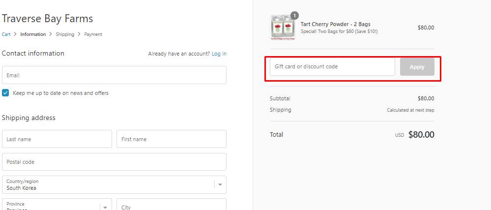 How do I use my Traverse Bay Farms discount code?