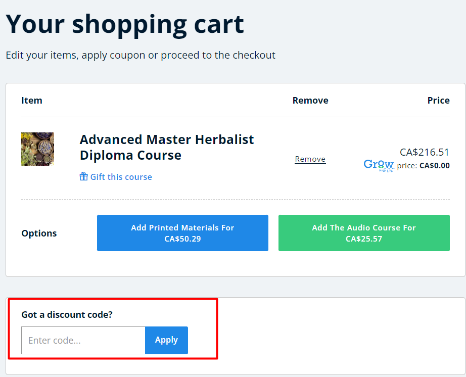 How do I use my Centre of Excellence discount code?