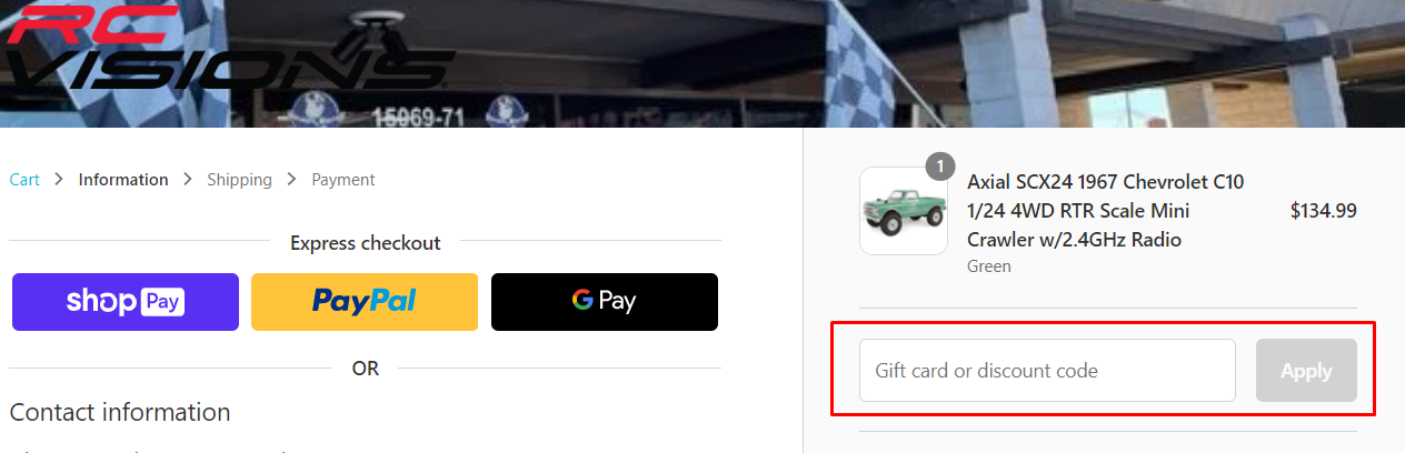 How do I use my RC Visions discount code?