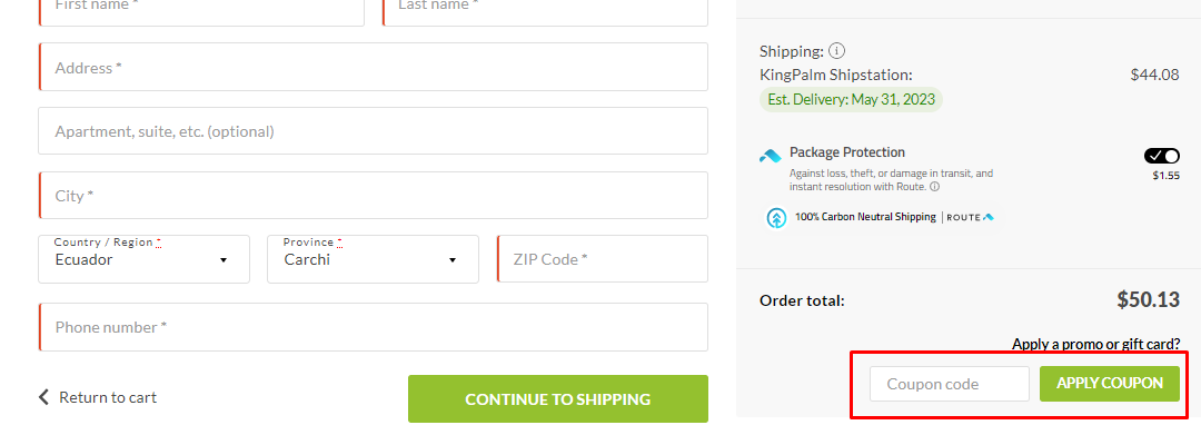 How do I use my King Palm coupon code?