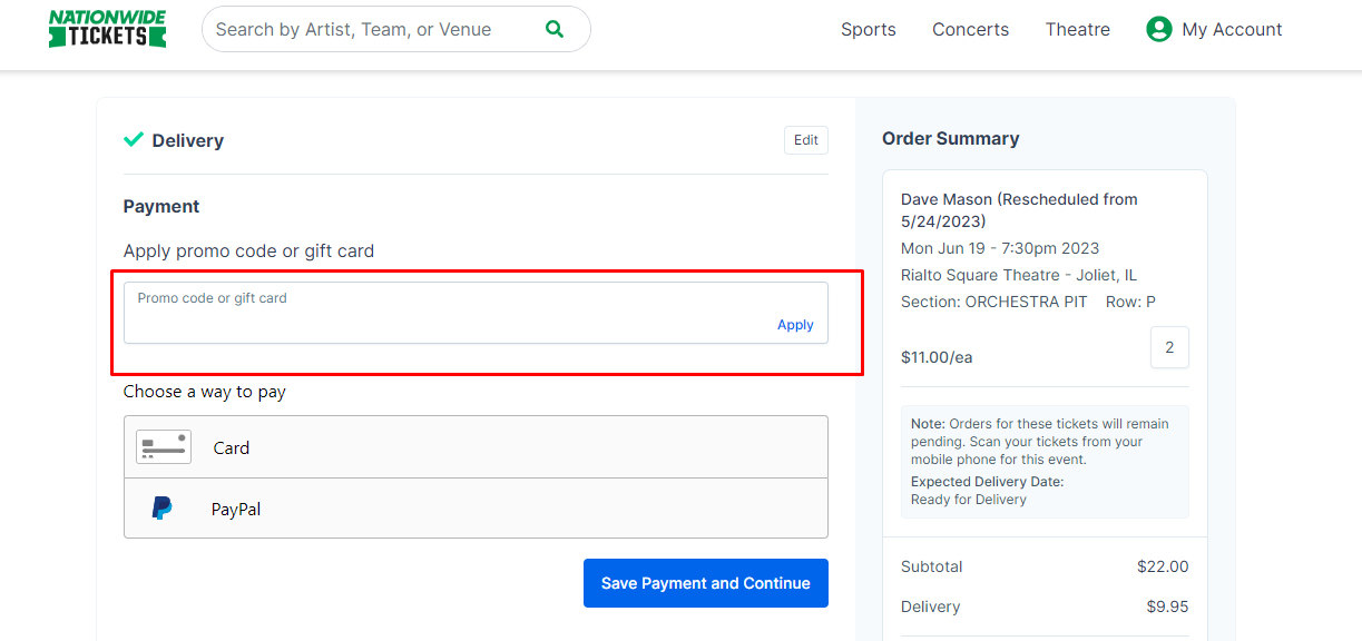 How do I use my Nationwide Tickets promo code?