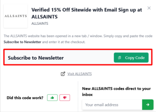 A ALLSAINTS code on Love Discount Vouchers