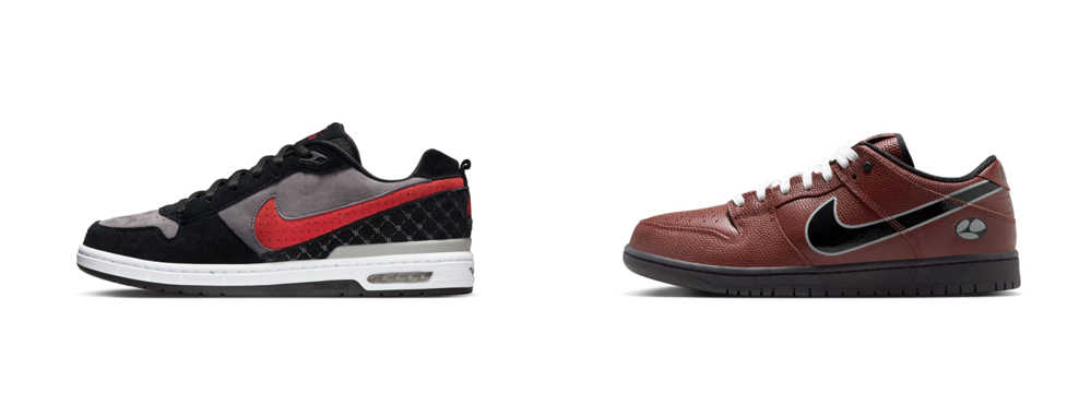 Zwei jeweils verschiedene Nike-Schuhe auf leerem Hintergrund