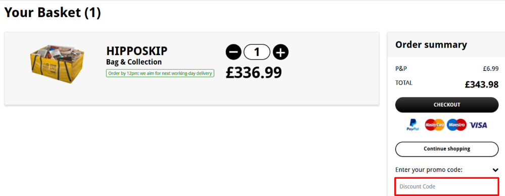 Applying a Hippo promo code in the shopping cart to save money