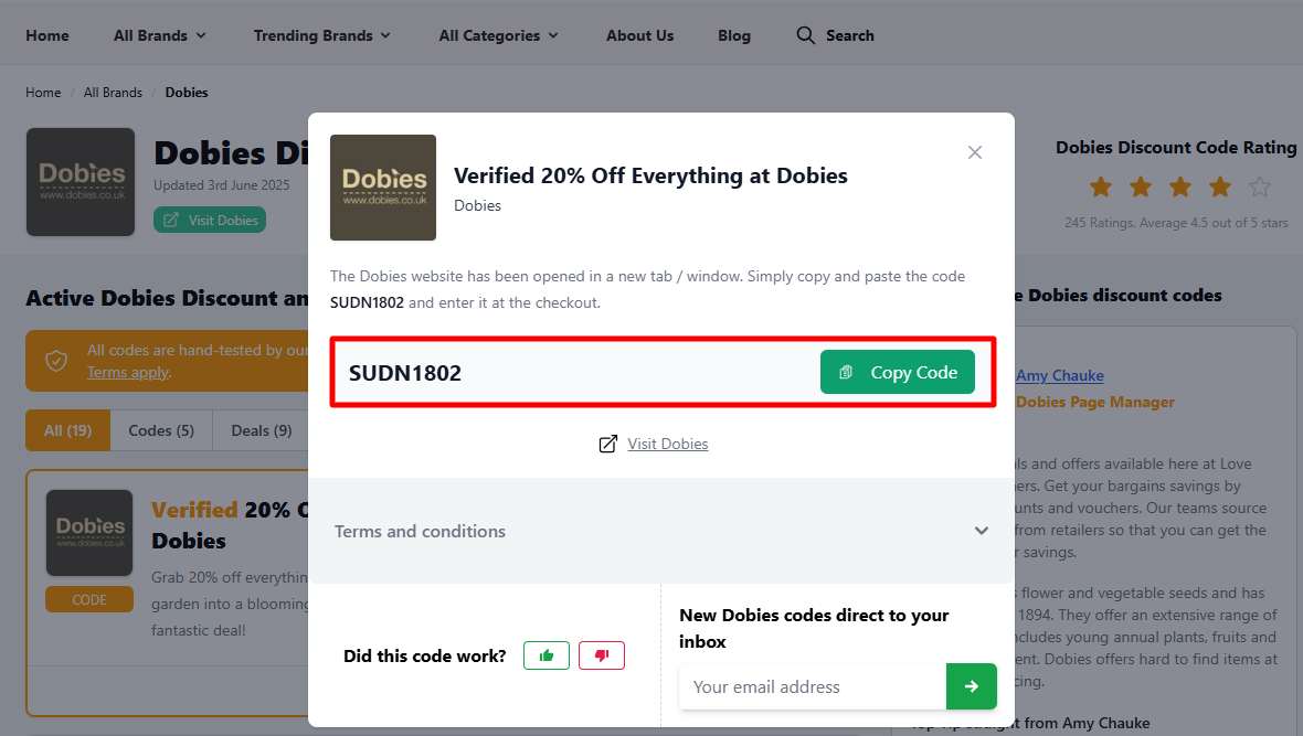 A Dobies code on Love Discount Vouchers