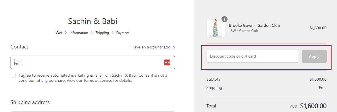 How do I use my Sachin & Babi discount code?