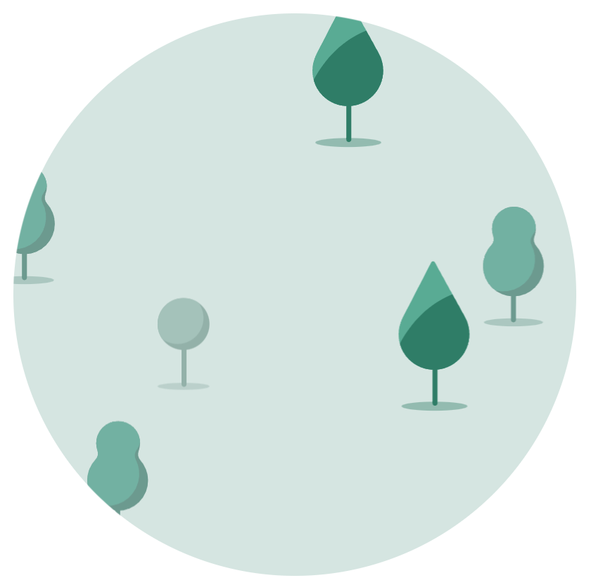 Eine simple Grafik von einigen Bäumen in einem grünlichen Kreis