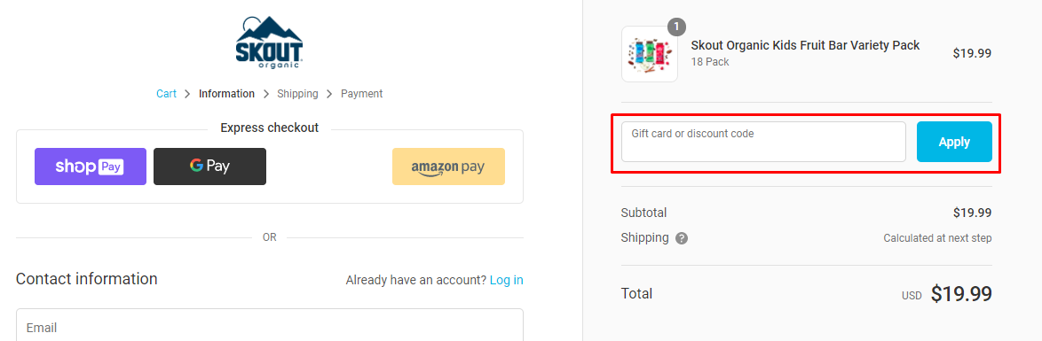 How do I use my Skout Organic discount code?