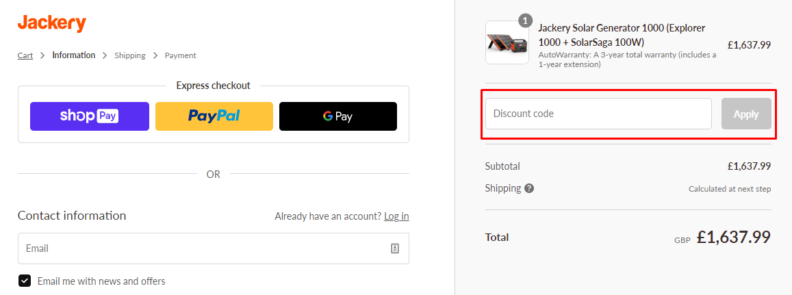 How do I use my Jackery discount code?