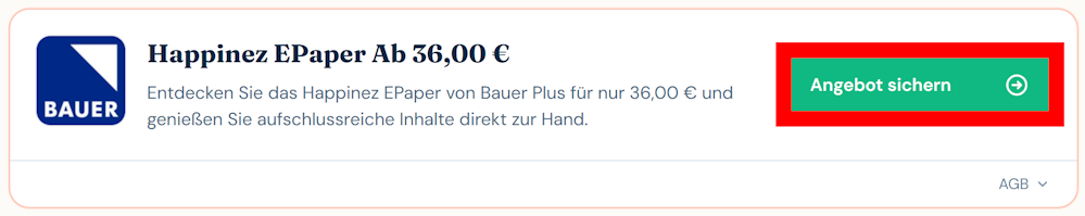 Angaben zu einem Bauer Plus Angebot mit rotmarkiertem grünen Button