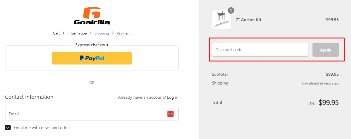 How do I use my Goalrilla discount code?