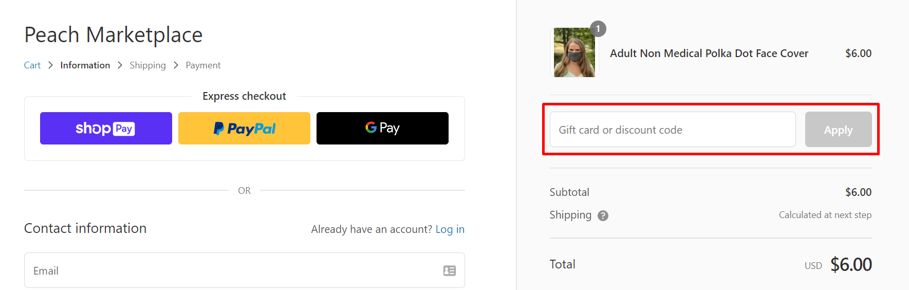 How do I use my Peach Marketplace discount code?