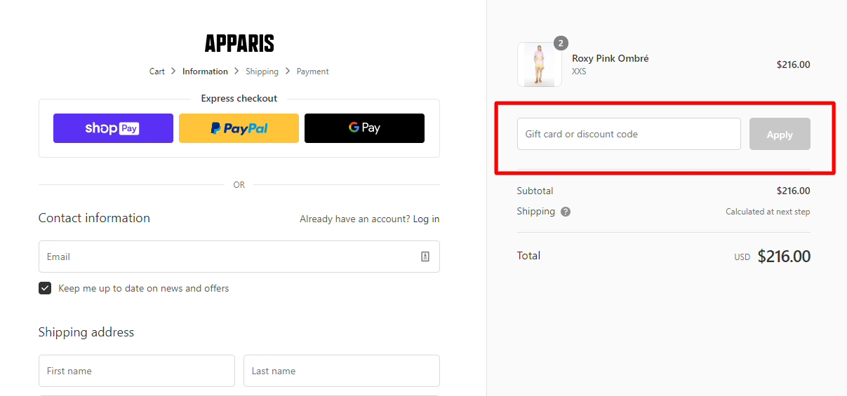 How do I use my APPARIS discount code?