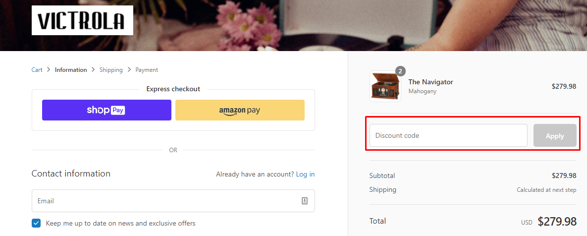How do I use my Victrola discount code?