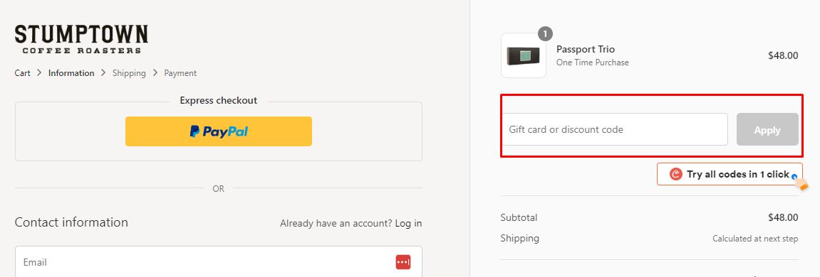 How do I use my Stumptown discount code?