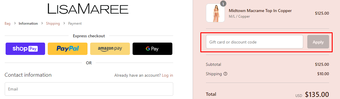 How do I use my LISAMAREE discount code?