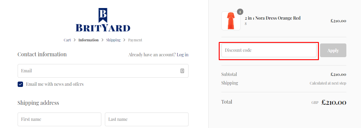 How do I use my BRITYARD discount code?