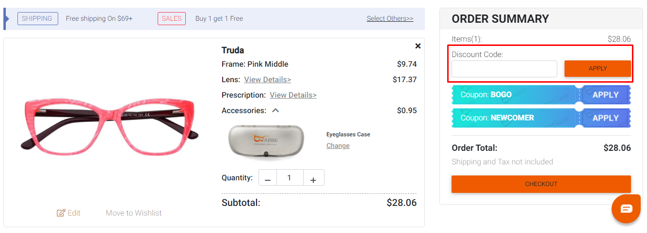 How do I use my ABBE Glasses discount code?