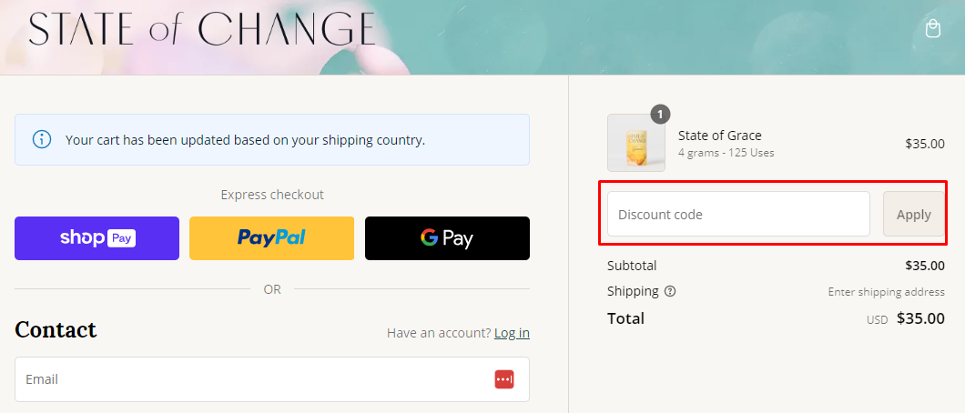 How do I use my State of Change discount code?