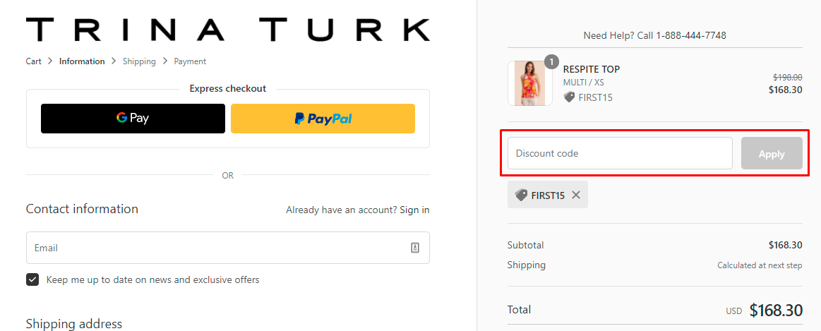 How do I use my Trina Turk discount code?
