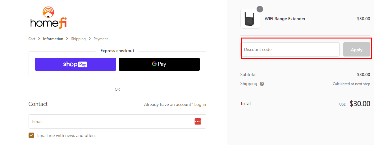 How do I use my Homefi discount code?