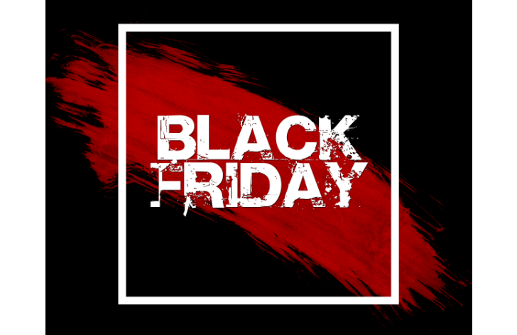 Eine Grafik mit Black Friday als Aufschrift für den Black Friday Gutscheincode in einer weißen Box und mit roter Farbe