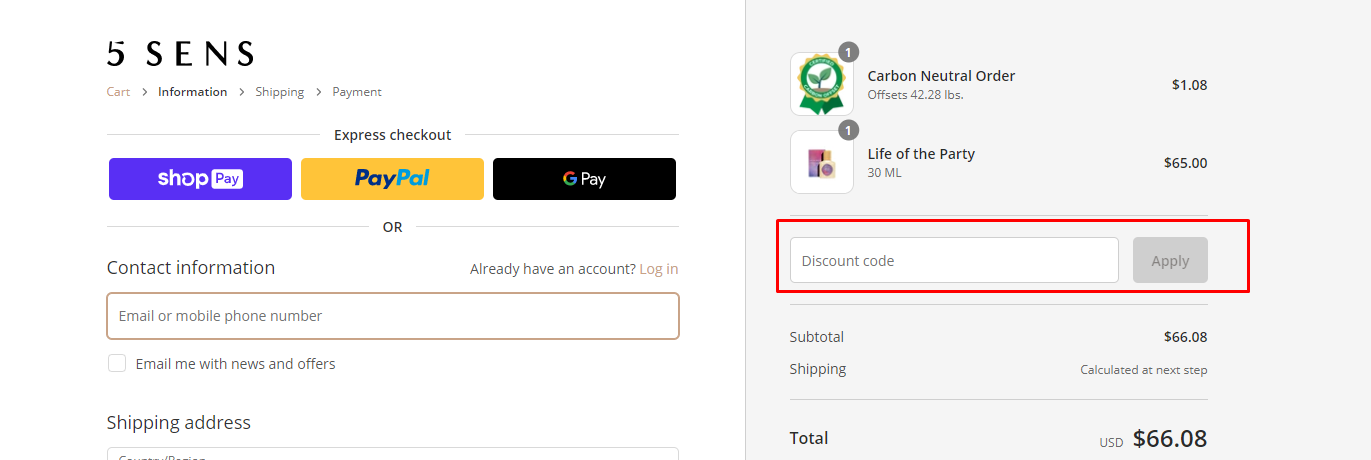 How do I use my 5sens discount code?